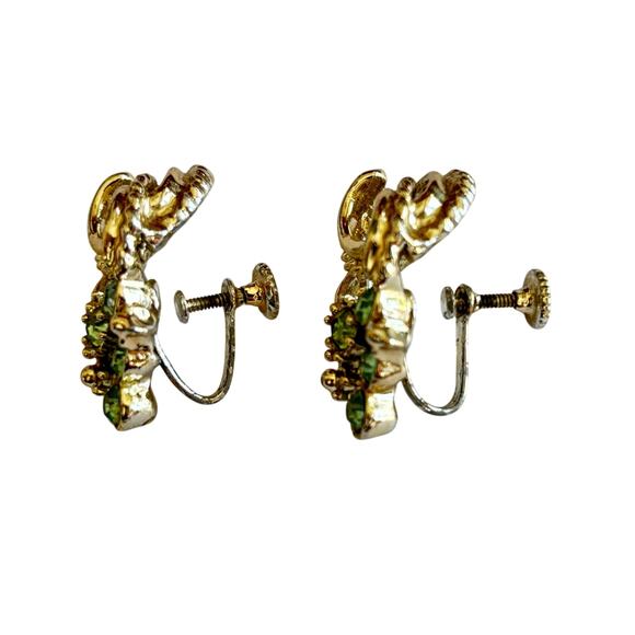 Vintage Mid Century screw back earrings silver tone & blue rhinestones jewelry - Picture 5 of 6